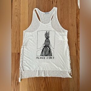 Island Vibes White Sleeveless Top with Pineapple Girl Print